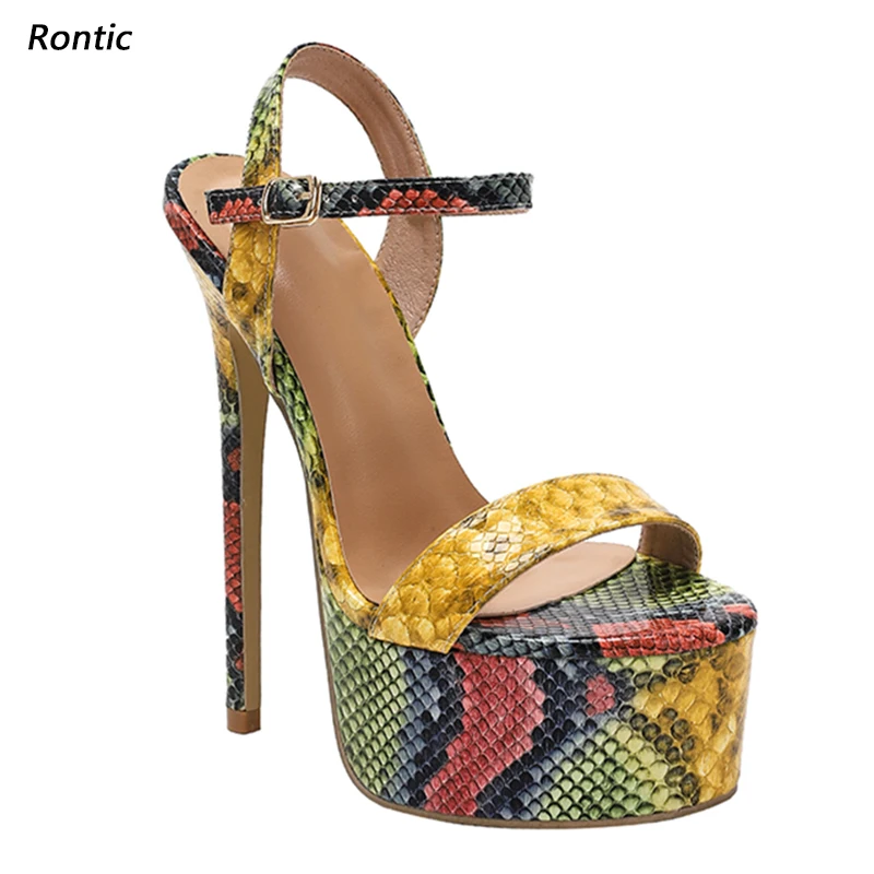 

Rontic Artisan Crafted Women's Colorful Snake Platform Sandals - Strappy Heeled Shoes with Embossed Snake Texture US Size 5-20