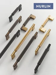 Nurlin New Solid Brass Knurling Brushed Cross Brass Cabinet Long Appliance Pull Bar Furniture Refrigerator Door Kitchen handle