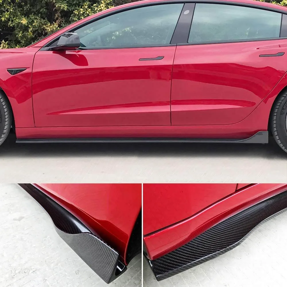 Car Side Bumper Extension Skirt for Tesla Model 3 Sedan 4 Door 2017-2022 Side Skirts Door Bumper Lip Carbon Fiber Protector