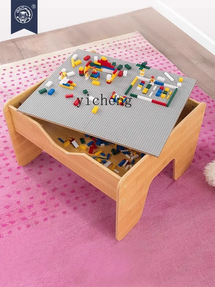 ZK Großer Bausteintisch für Kinder, multifunktionaler großer Partikel-Baby-Puzzle für Jungen und Mädchen, zusammengebauter Spielzeugtisch aus Holz