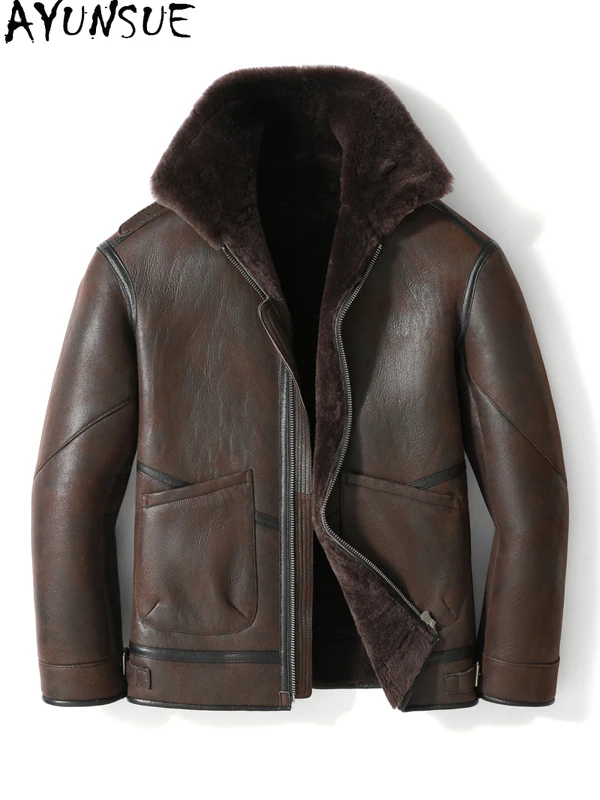 

AYUNSUE Natural Fur Coat Man Winter 2025 Casual Warm Real Sheepskin Leather Jacket Mens Leather Fur Jackets Abrigo Piel Hombre
