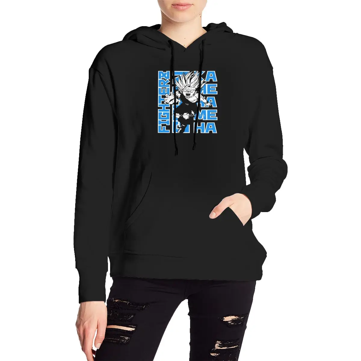 Cool Edgy Kamehameha Iconic Energy Wave Redefined Active Womens plus size hoodie Graphic Street style Modern sweatshirt