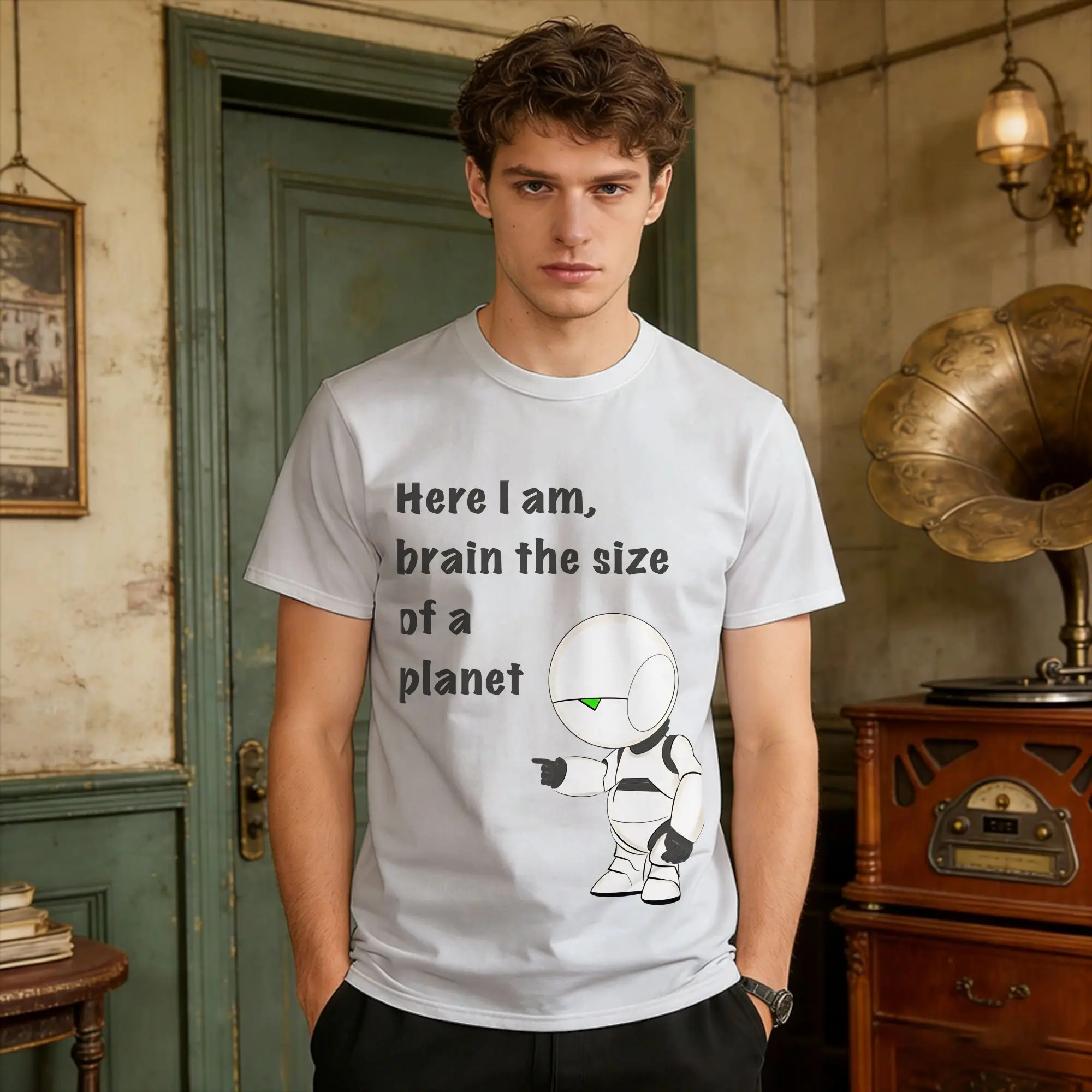 Couple T-Shirt Marvin Brain Size Of A Planet HitchhikerS Guide Quote T-Shirts Don'T Panic Summer Tees Clothes Plus Size 6XL