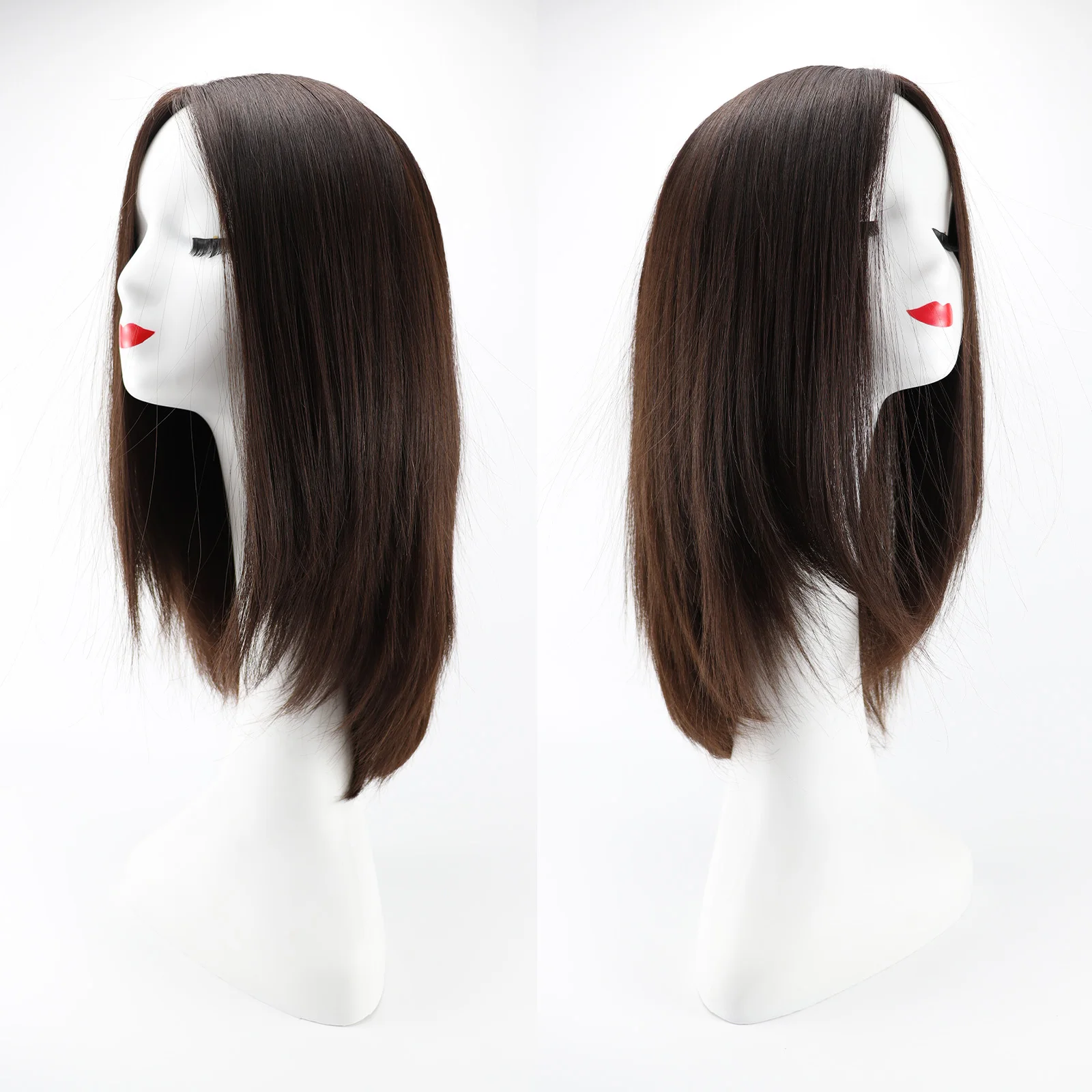 باروكة من شعر طبيعي يهودي حقيقي عذراء شعر أوروبي بطبقات بني مستقيم من الحرير شعر مستعار كوشير شعر مستعار طبيعي لفروة الرأس قاعدة حريرية