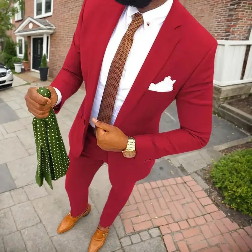 

Men's Slim Fit Notched Lapel 2-Piece Blazer and Pants Suit for Wedding Groom Tuxedos Men Party Suits New
