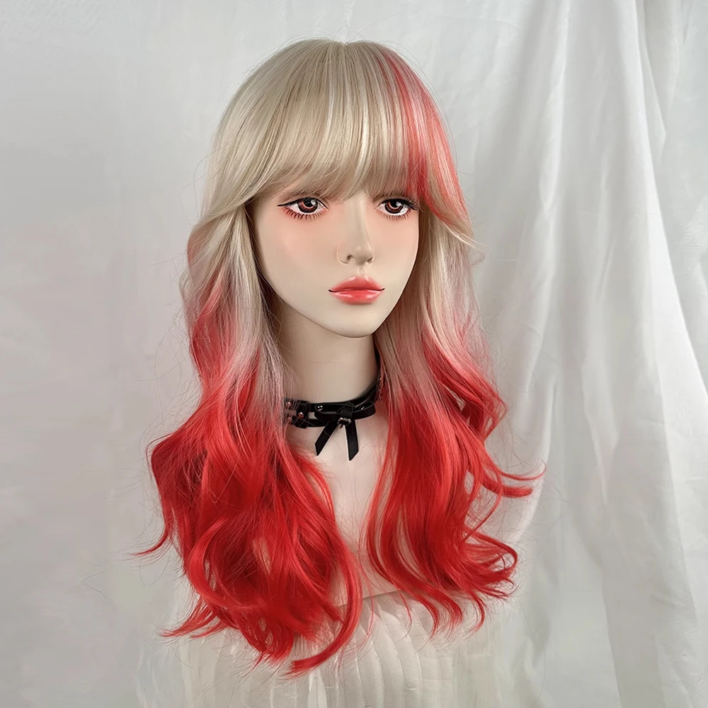 الاصطناعية طويلة مستقيم المرأة شقراء أومبير الأحمر يسلط الضوء على شعر مستعار مع الانفجارات لوليتا تأثيري شعر مستعار رقيق للحزب اليومي