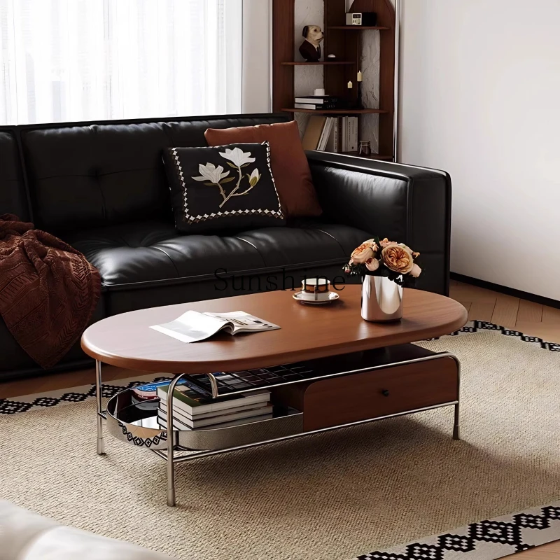

Medieval style coffee table Modern simple living room Household oval light luxury walnut