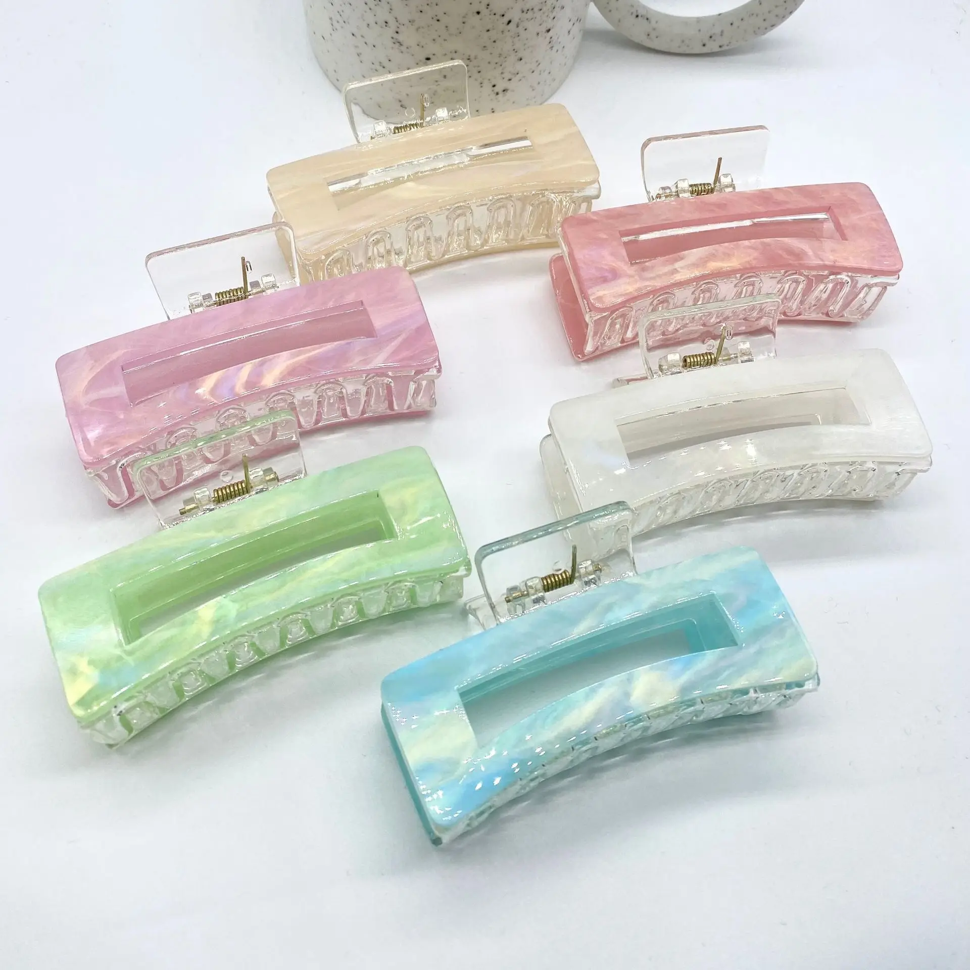 New Large Square Hair Claws Jelly Colour Clear Acrylic Hair Clip Barrette Clips for Thick Long Hair Women Hair Accessories