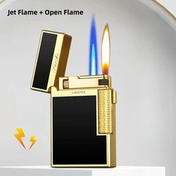 Metal Loud Voice Dual Flame Inflatable Lighter Resin Technology Sideslip Grinding Wheel Ignition Unusual Gas Lighter Men's Gifts