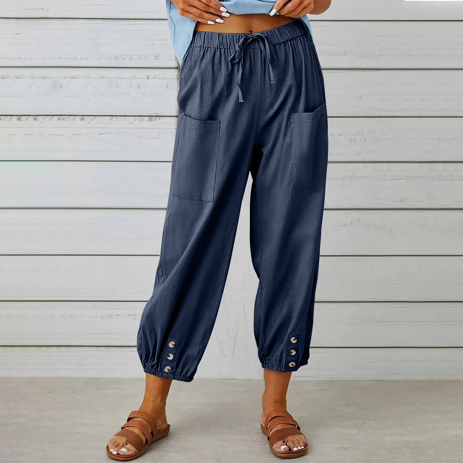 

Women 2024 Summer Fashion High Waisted Pants Wide Leg Long Pant Trousers With Pocket Comfy Casual Loose Pants Solid Color Pants