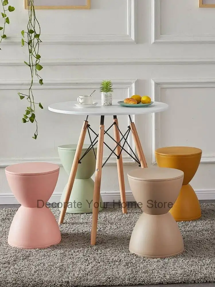 

Nordic plastic round stool hourglass creative shoe changing stool simple Ottoman living room furniture portable small Side table