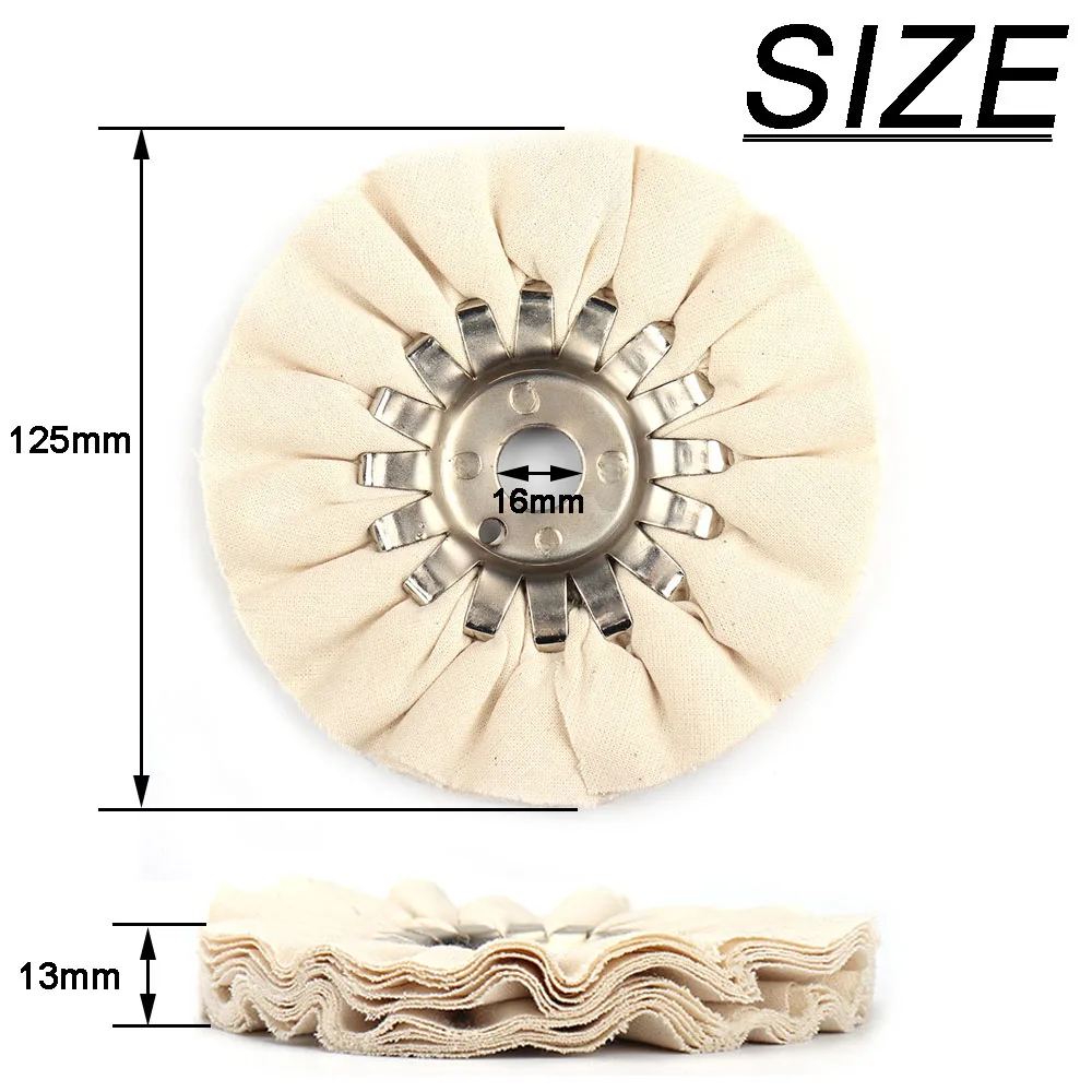 5'' Cotton Airway Buffing Wheel 125x16x13mm Cloth Open Bias Polishing Buffs Wheel White 1pc