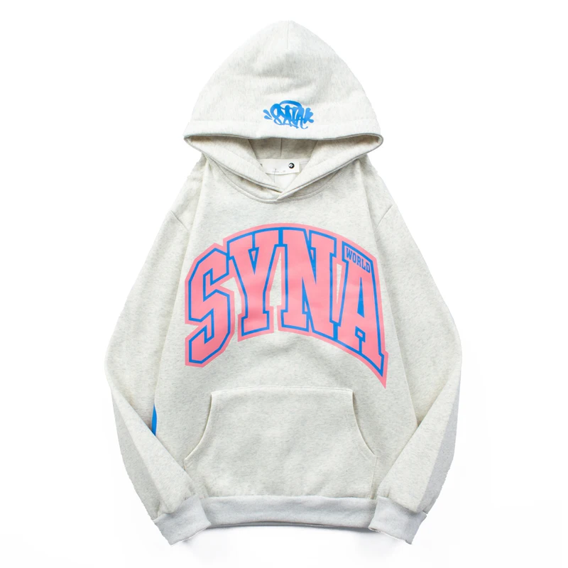 Synaworld Hoodies Drill Style American Street Hip Hop Badge Print Loose Fleece Hoodie Women\'s Men\'s Tracksuit Sweatshirts