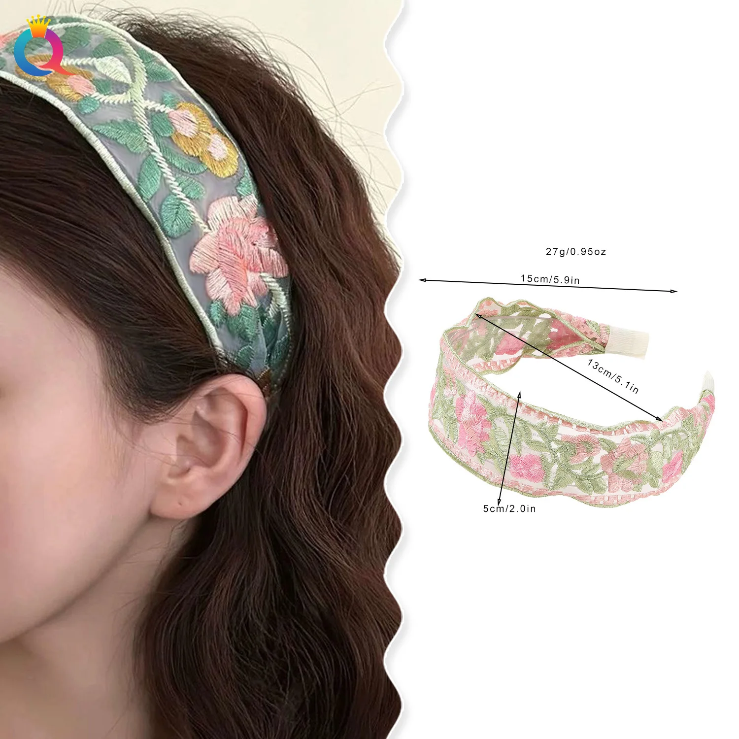 New Chinese mesh embroidery hair bands ethnic style temperament high skull top hair bands advanced sense of hair accessories