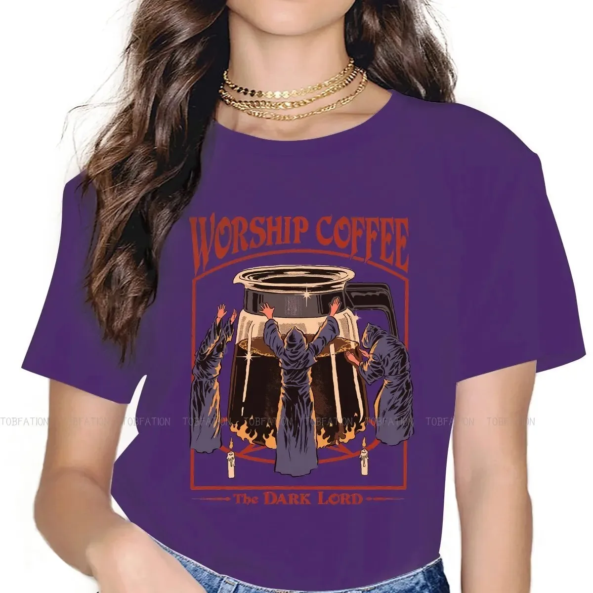 2024 Worship Coffee Women TShirt Baphomet Satan Lucifer Girls Basic Tops O-neck Female T Shirt  Humor Hipster Gift