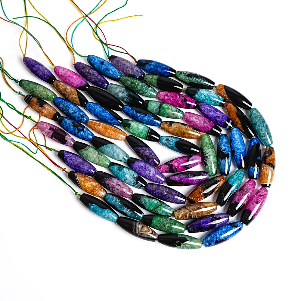 40x14mm 2mm Hole Agate Rice Beads Multi-Purpose Unfinished Loose Beads for Jewelry Designers Bulk Craft Beads