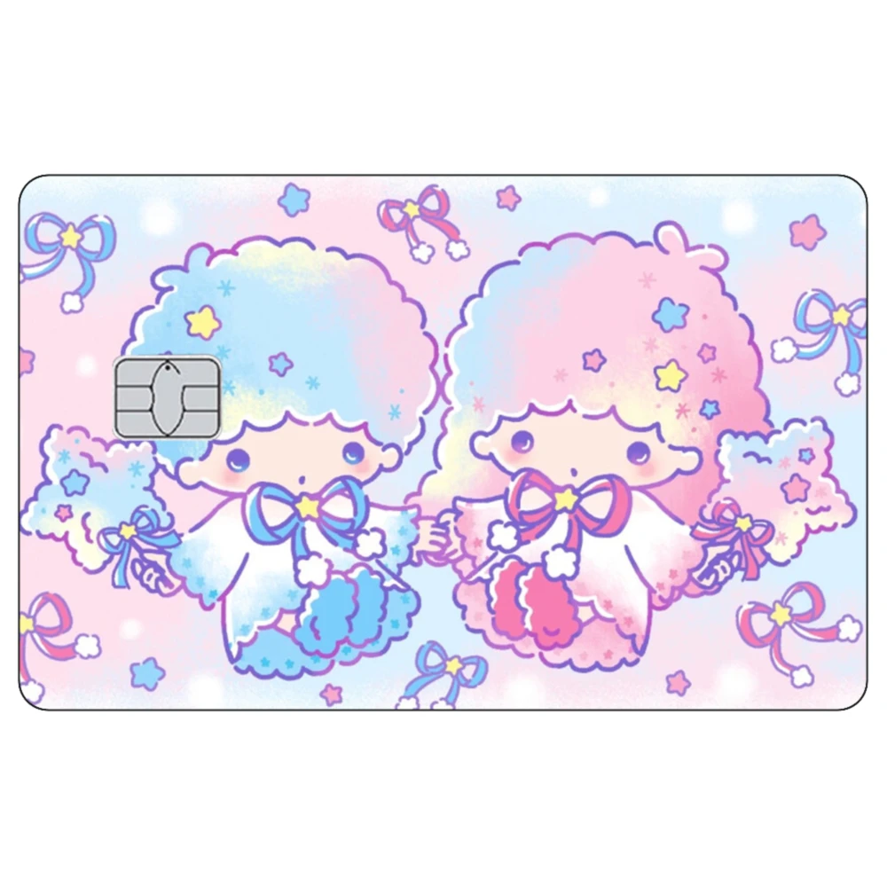 ملصقات Kawaii Little Twin Stars لبطاقة الائتمان للزوجين غير اللامعة مناسبة لبطاقات بنك VISA JCB MasterCard وبطاقات IC الأخرى