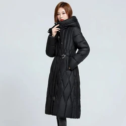 Women's Long Padded Jacket 2026 Winter New Fashionable And High-Quality Cinched Waist With A Hood To Look Slimmer Warm Jacket