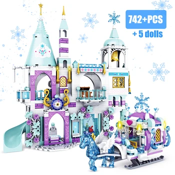 Friends Princess Luxury Ice Castles Playhouse Movies Winter Snow Horse Figures Building Blocks Set Toys for Girls DIY Gift