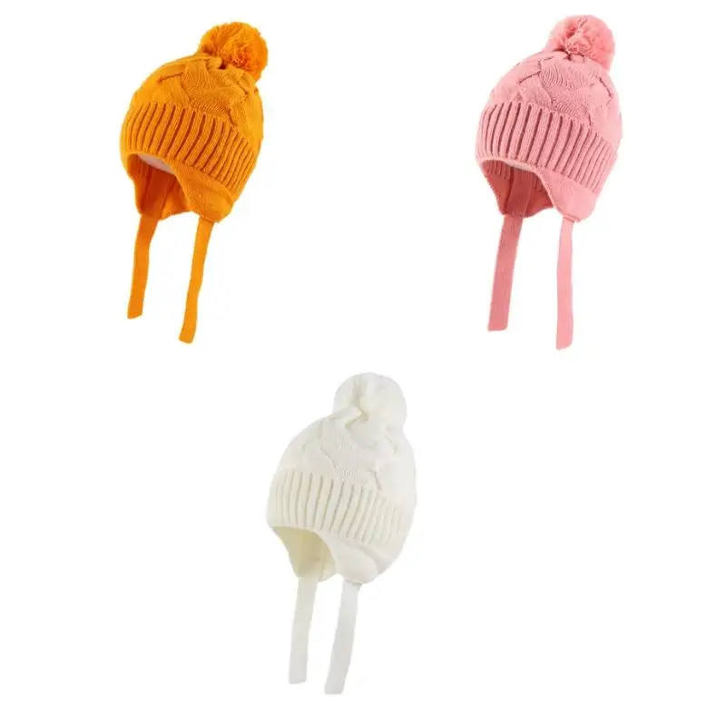 محبوك قبعة الطفل وشاح مجموعة الشتاء الدافئة الفتيات قبعة الصوف بطانة طفل أطفال القبعات مع Pompom #3