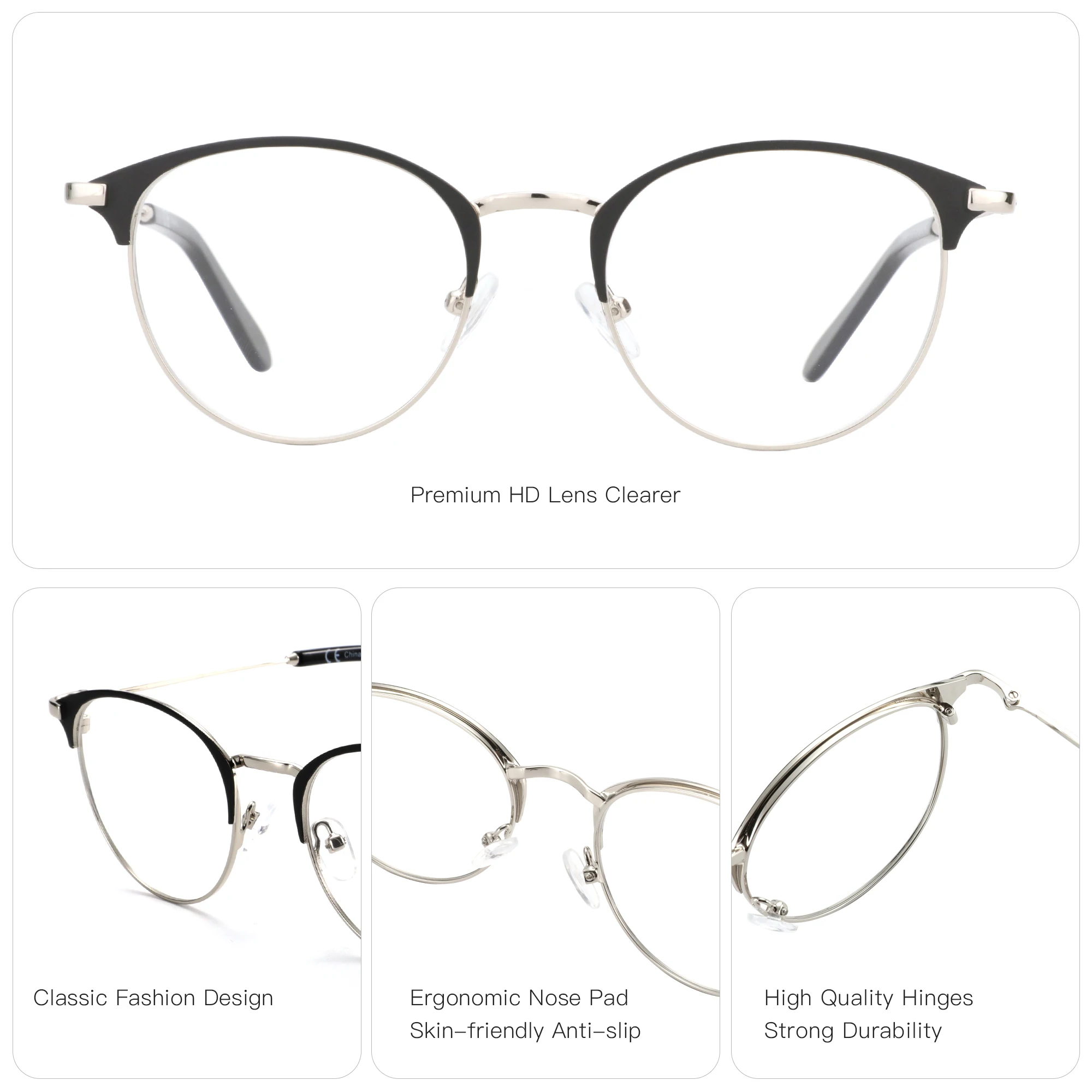 BLUEMOKY New men's and women's metal circular prescription glasses, progressive optical photochromic multifocal for myopia