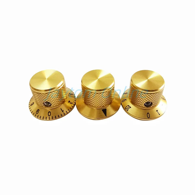 2pcs Gold Aluminum Alloy Potentiometer Switch Cap Control Knob Volume Audio Electric Guitar Bass Screw Type 25 X 17mm With Screw