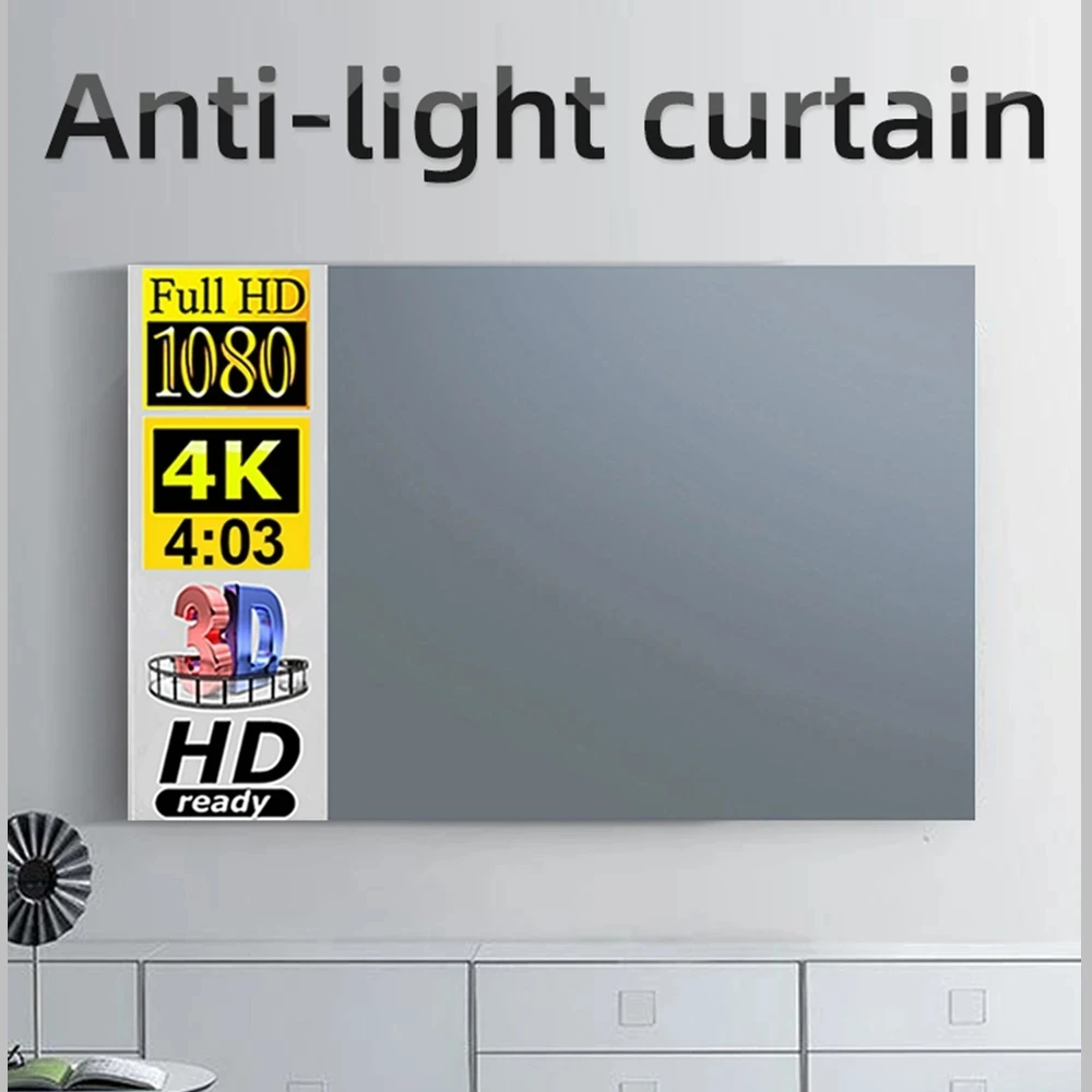 Simple Anti Glare Screen, 60-110 Inches, No Need to Drill Holes for Installation, High-Definition 4K Projection Screen