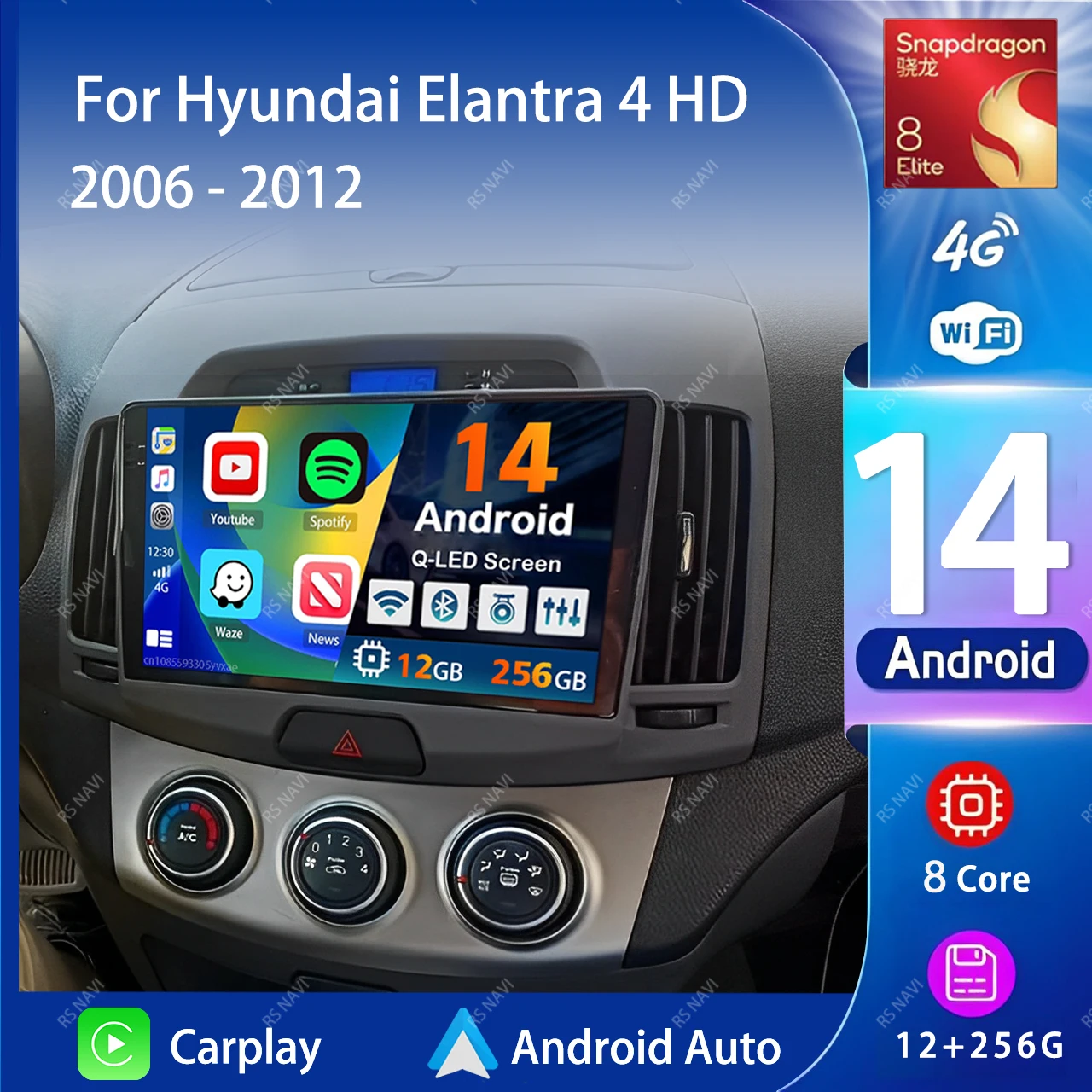 

Android 14 Carplay Auto 2K Screen Car Radio Multimedia Player For Hyundai Elantra 4 HD 2006-2012 Autoradio Stereo 2din Head Unit