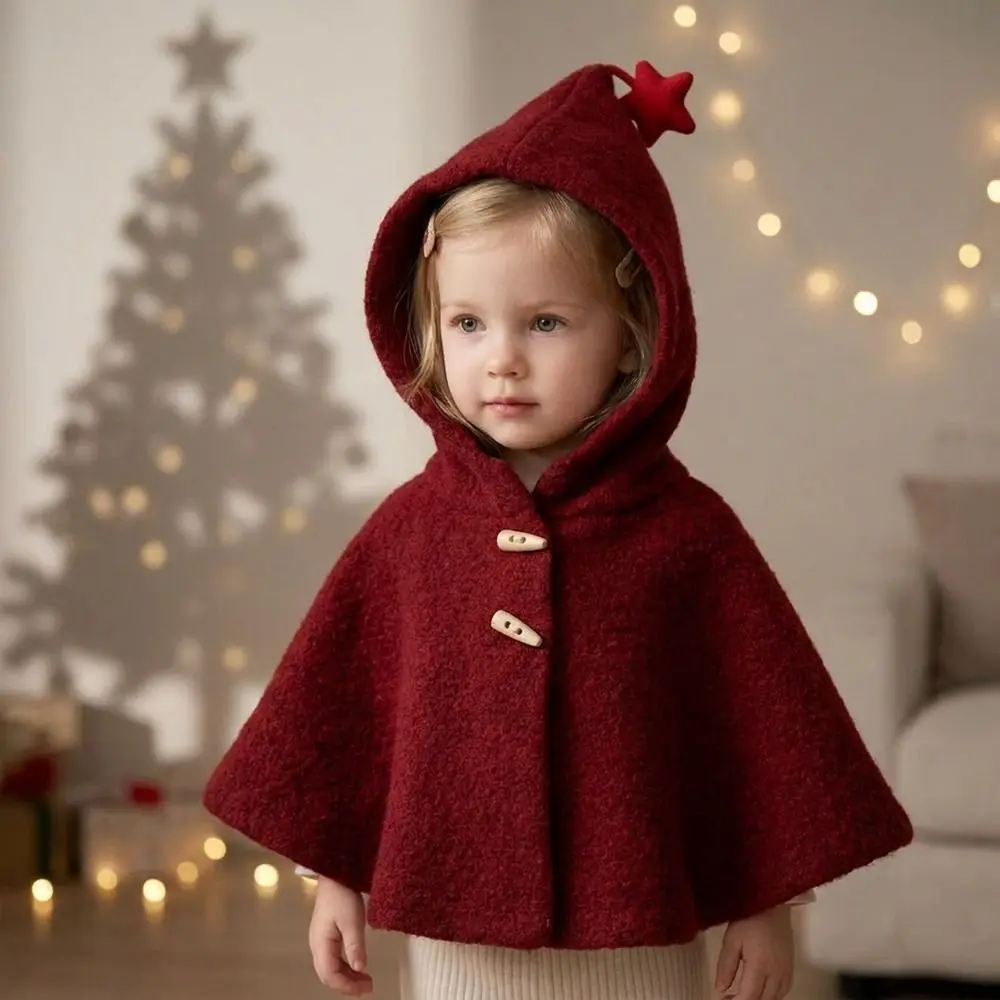 Soft Solid Color Children's Hooded Cloak Star Hood Kids Scarf Hat Korean Style Thermal Winter Ear Protection Cap Boy
