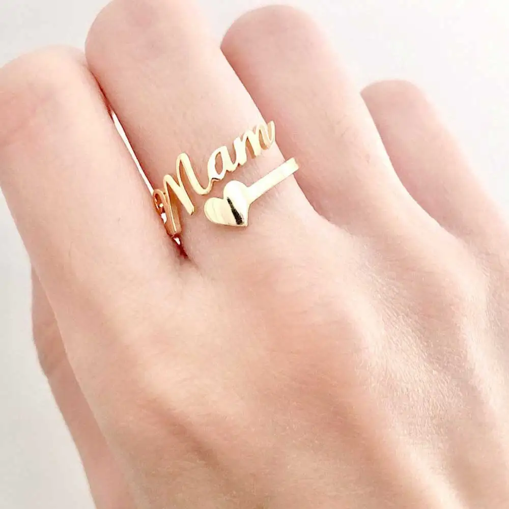 Anillo personalizado de acero inoxidable para hombre y mujer, sortija ajustable con nombre personalizado, corazón, amor, boda, joyería de aniversario