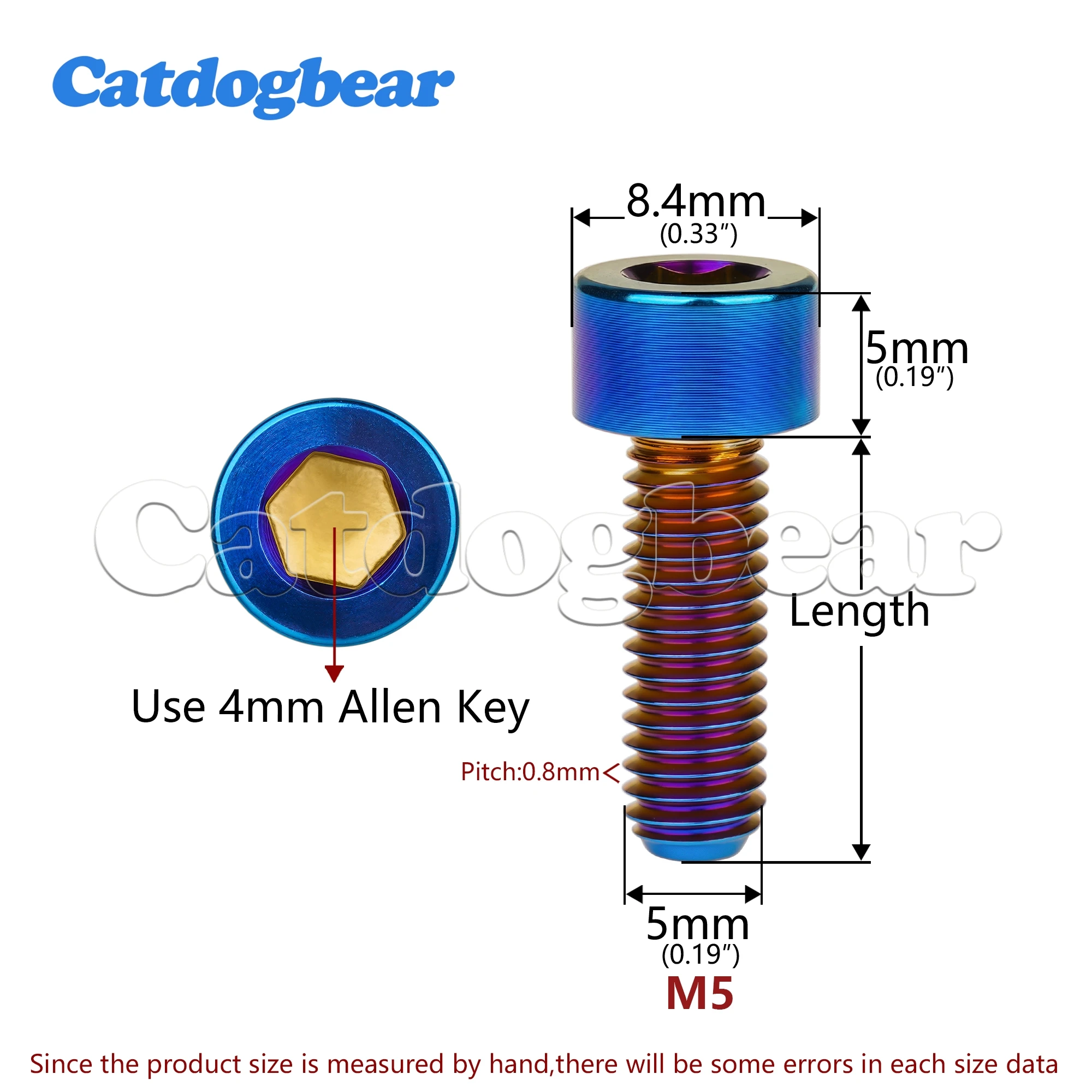 Catdogbear Titanium Bolt M5x10 12 16 18 20 23 25 30 35 40 45 50 55 60mm Screw for Bike MTB  Road Bicycle Seatpost Headset Brake