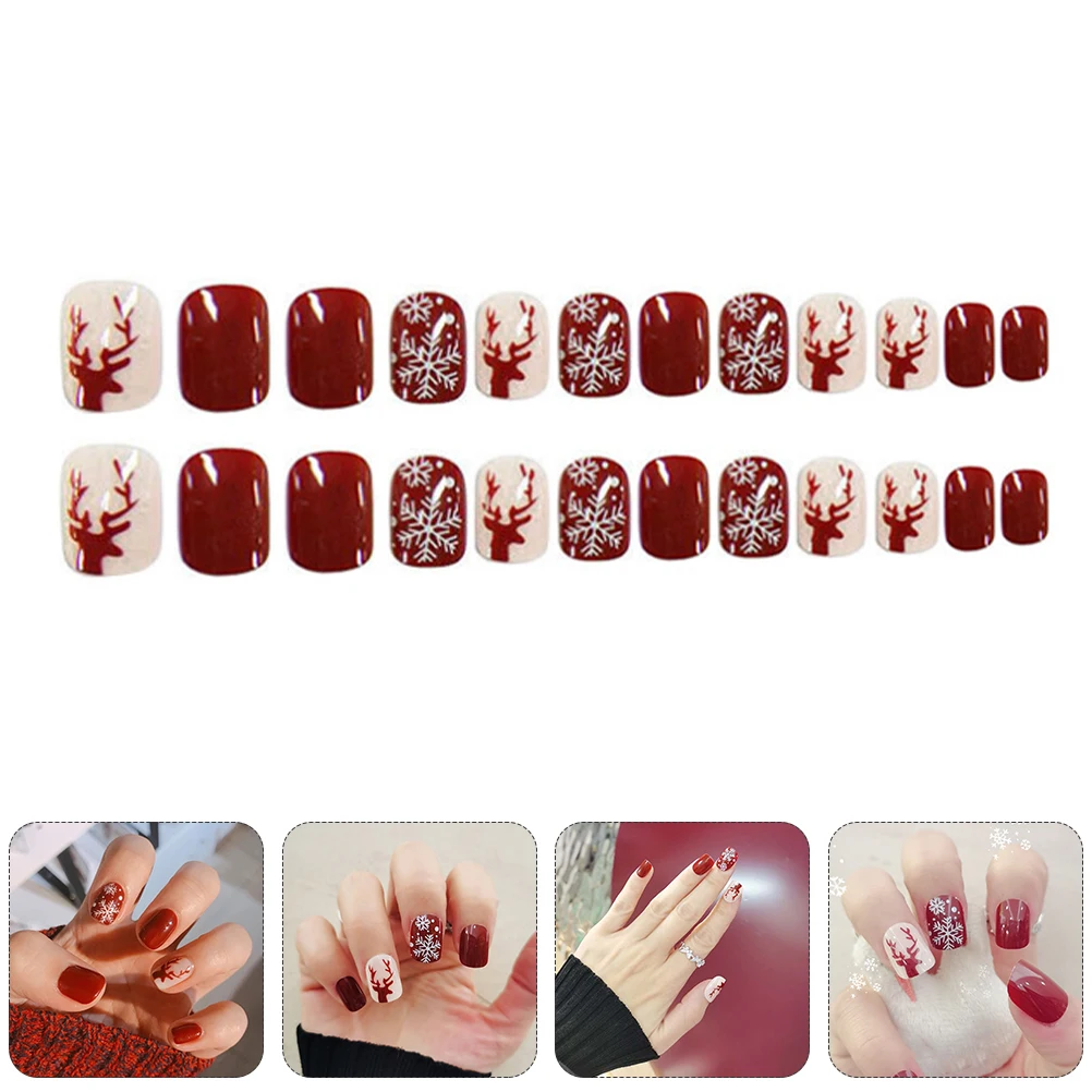 

72 Pcs False Nails Full Cover Christmas Stickers Nail Decal Xmas Fake Tips Art Design Accessories Women Girls Holiday