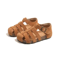 Summer Suede Leather Clog Baby Boys Sports Sandals Close Toes Genuine Leather Non-slip Children's Birkenstockshoes Daily Sandal