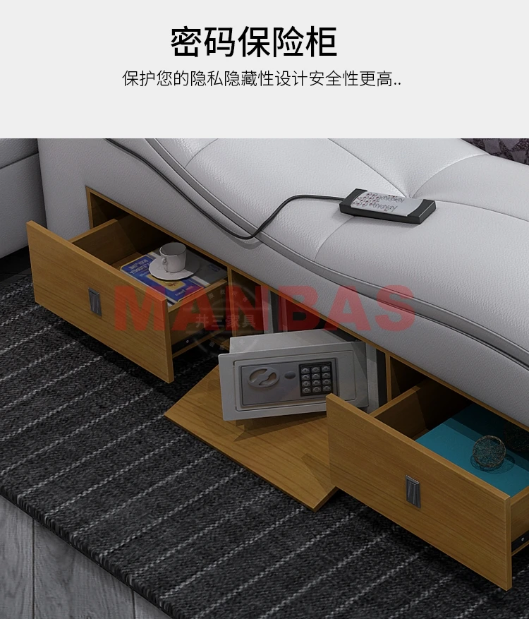 Multifunctional Beds Frame Genuine Leather Tech Smart Bed Ultimate Tatami Lit Massage Camas with Bluetooth,Speaker,Projector