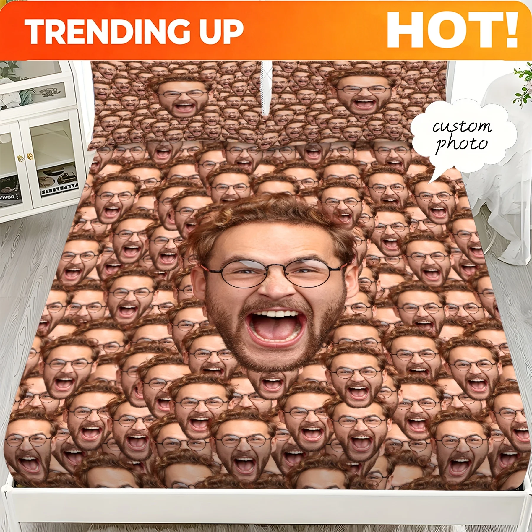 Customize [Funny Face | Customizable] 3pcs Funny Face Fitted Sheet Set Customizable with Your Pictures | Stylish Bed Sheet Mattr