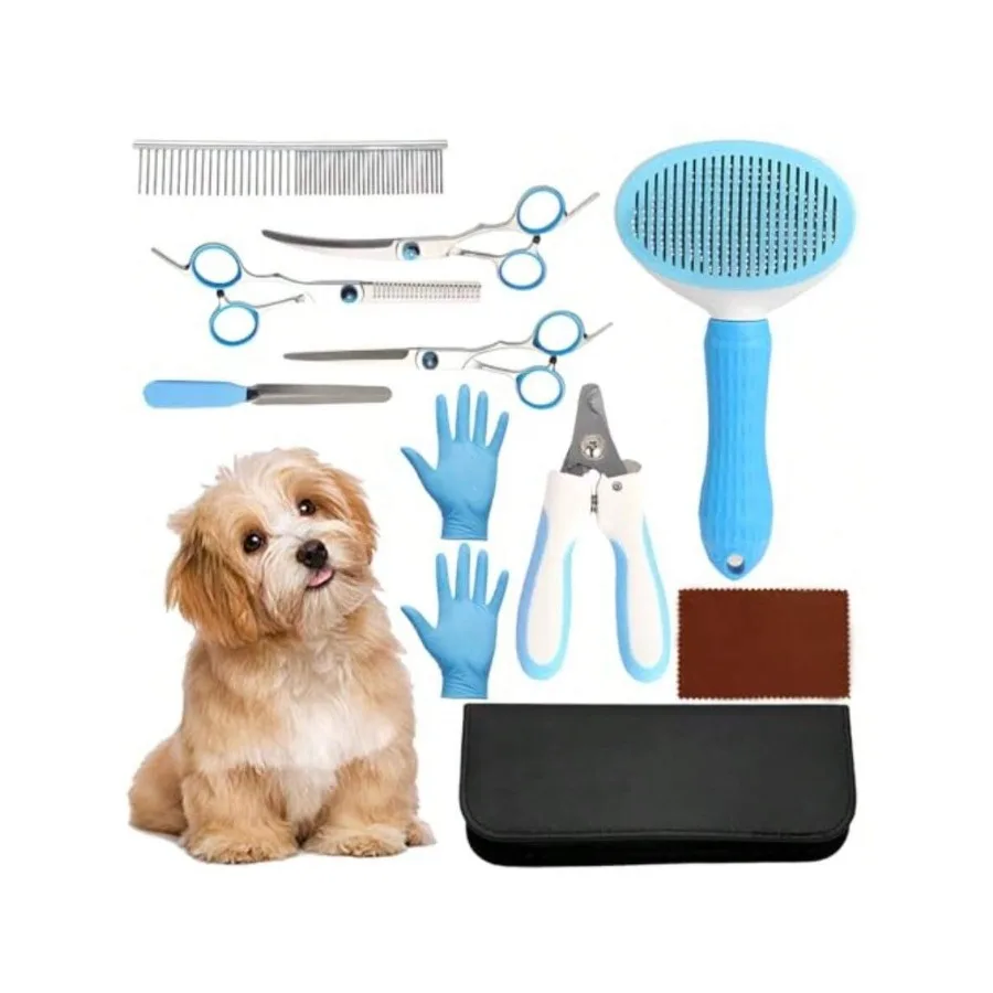 【New style】Dog Grooming Kit 9pcs Professional Scissors Set With Comb For Dogs Cats Dog Brush For Shedding Nail Clipper With Nai