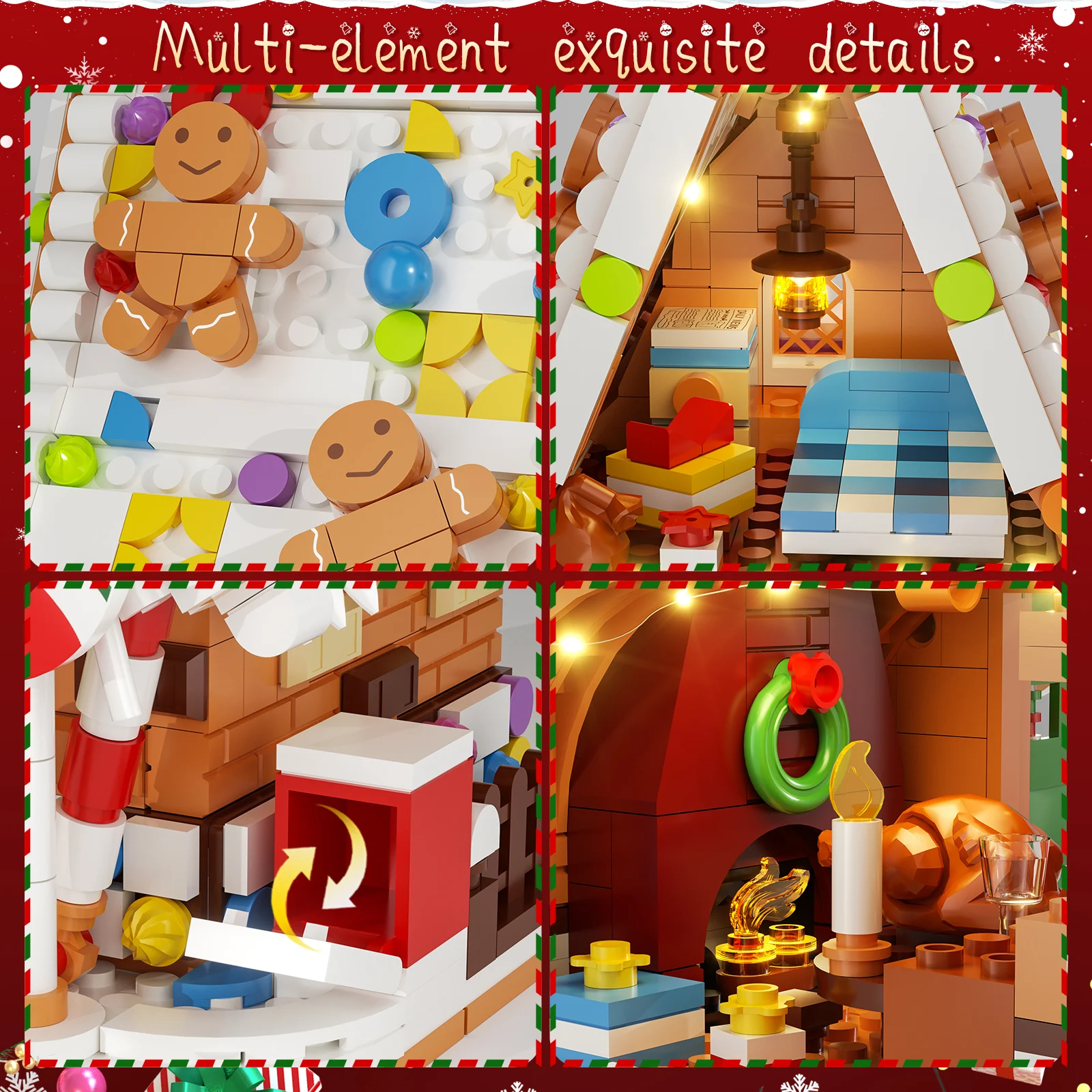 Ensemble de construction de maison en pain d'épices avec kit d'éclairage, grand village de Noël compatible avec les Lego, cadeau de Noël inspiré pour les enfants