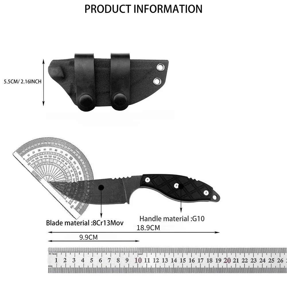 سكين شفرة ثابتة عالية الجودة 8Cr13Mov مقبض G10، مع غمد، للدفاع عن النفس التكتيكي، الصيد، سكين نجاة البرية #6