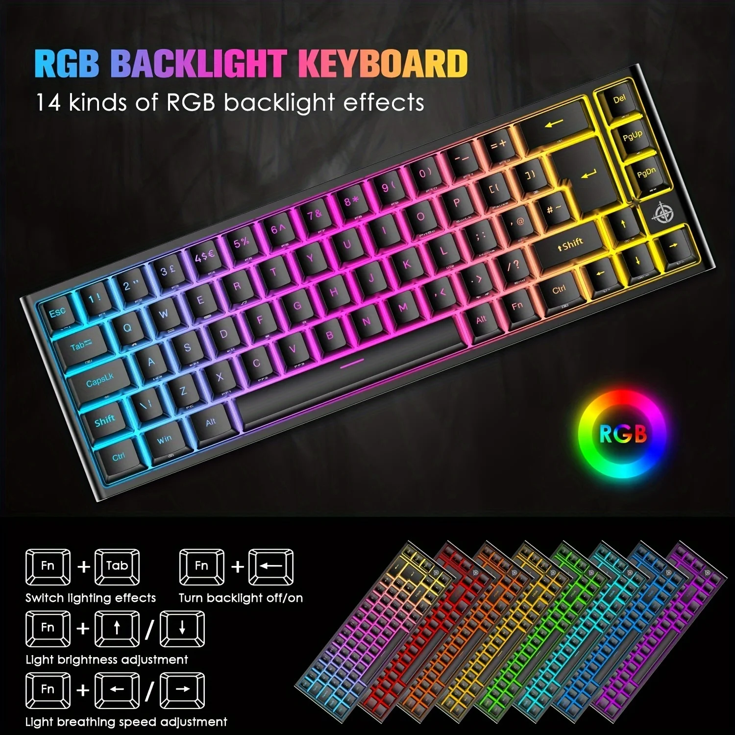 

Wired 60% Mechanical Gaming Keyboard, RGB Chroma Backlit Compact Mini Mechanical Keyboard, Red Switches 68-Key Full Key Anti-Gho