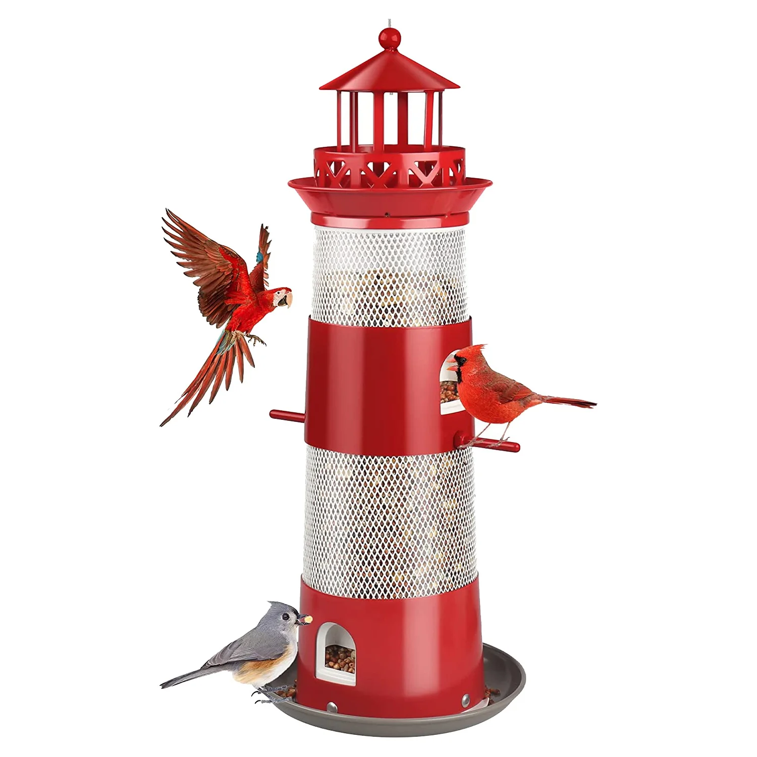 Bird Feeders for Outdoors Hanging, Squirrel Proof Bird for Outside, Metal Bird Seed for White