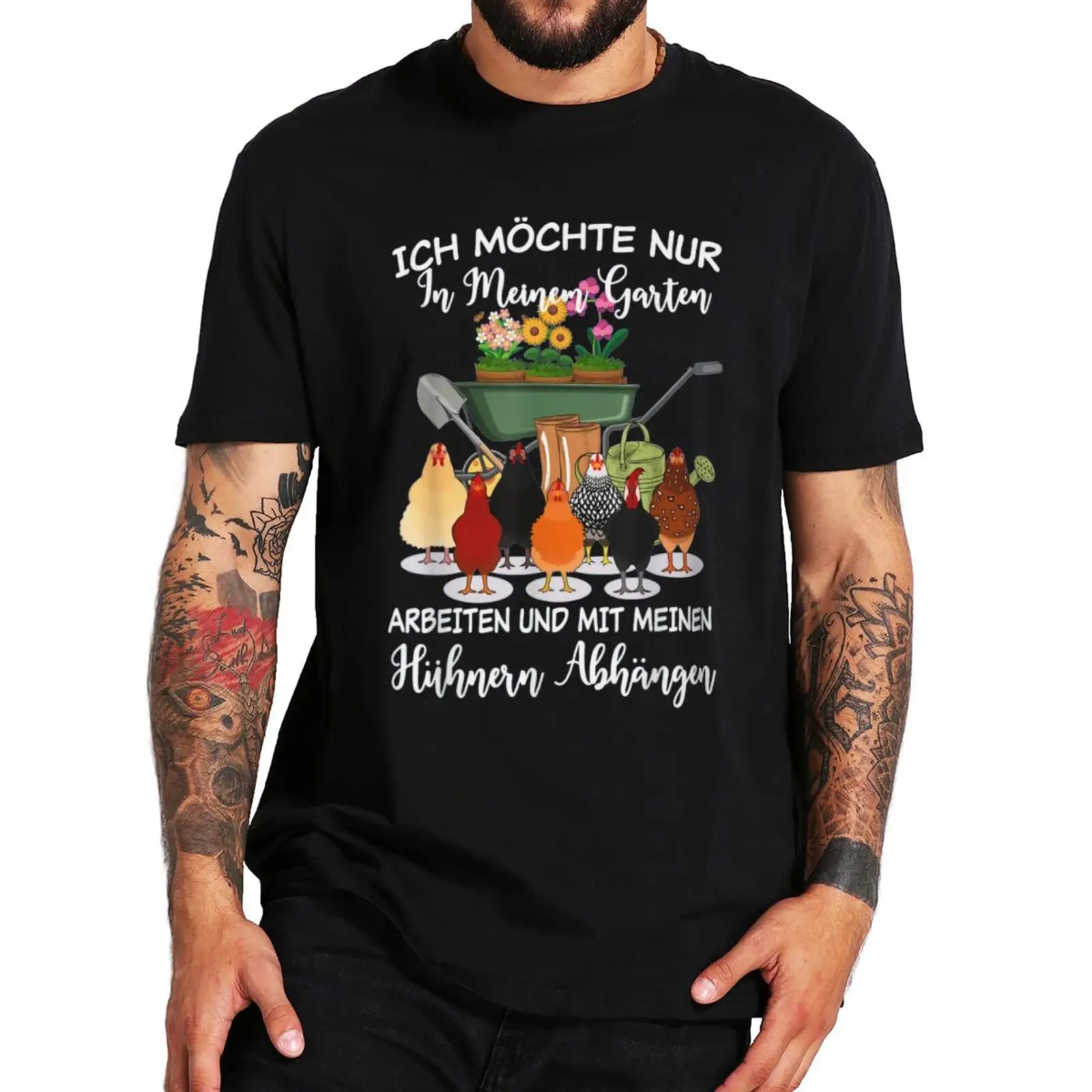 

Gardener Funny T Shirt With German Text Ich Möchte Nur In Mein Garten Arbeiten Hühner Gärtner Tshirts 100% Cotton EU SizeF