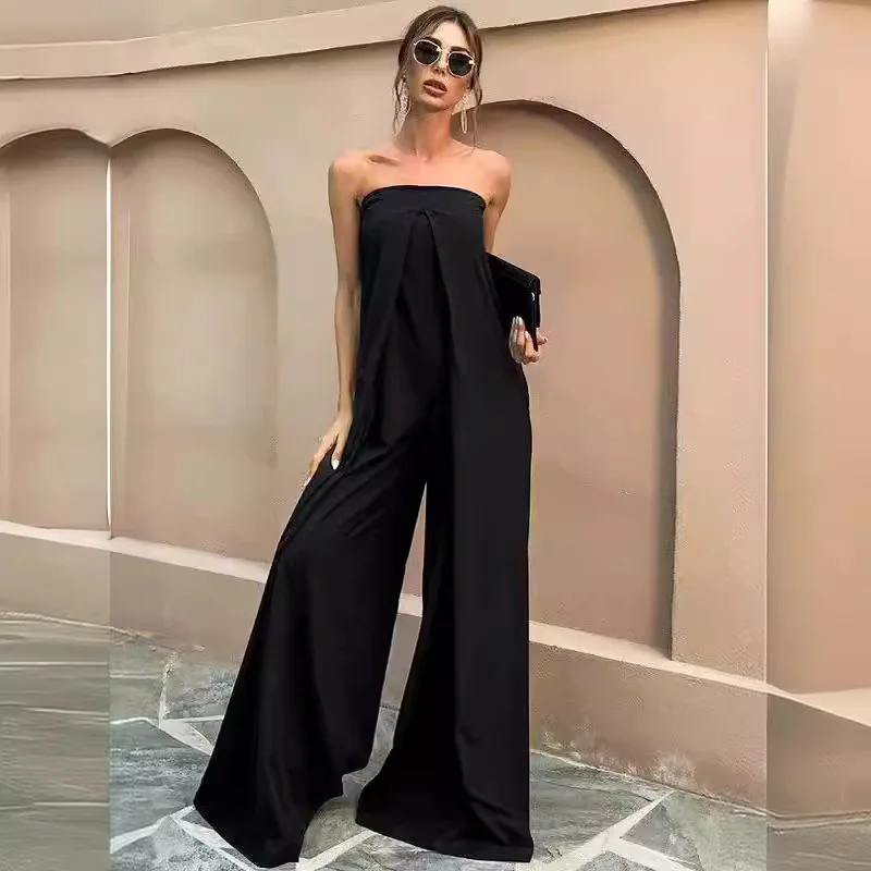 Spring And Summer New Women's Clothing New Jumpsuits One-word Collar Slim-fit Trousers Long Sleeves