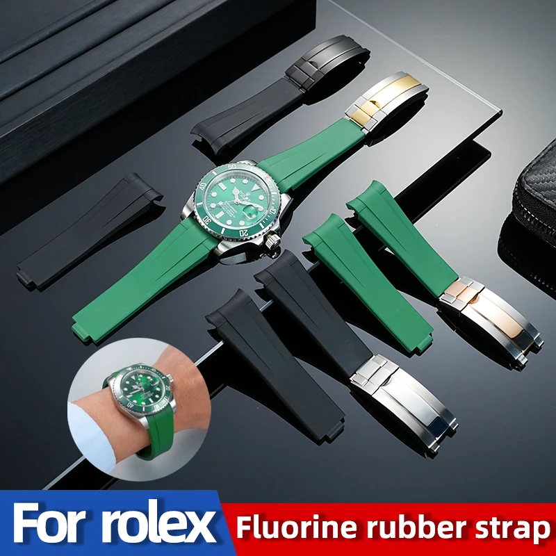 

Ремешок из мягкой фторкаучука премиум-класса для Rolex, ремешок FKM с изогнутым концом 20 мм, совместимый с Submariner Datejust, спортивный браслет для дайвинга