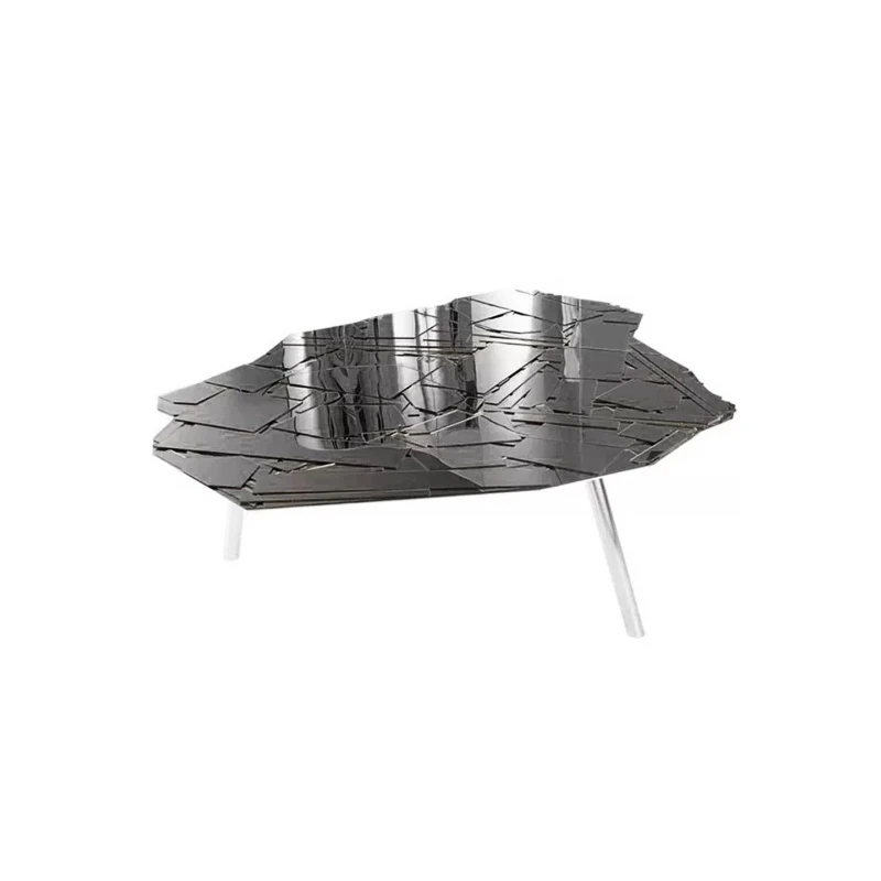 

Italian light luxury high-end special-shaped mirror coffee table creative designer living room home glass splicing coffee table