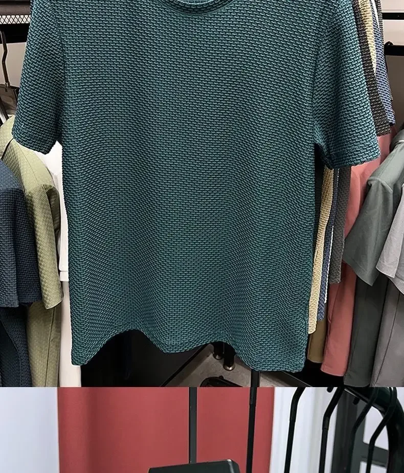 Herren High-End Eisseide Mesh T-Shirt Sommer Kurzarm Rundhals T-Shirt Mann Halbarm Dünnes Einfarbiges Sport-Oberteil – Detail 13