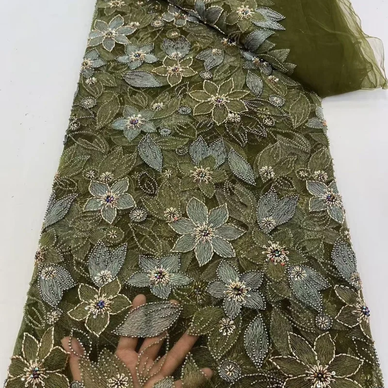 Floral Bugle Bead Sequin Embroidery on Mesh Fabric for DIY Sewing Handmade Dress Garment Accessories Lace Clothing Fashion Cloth
