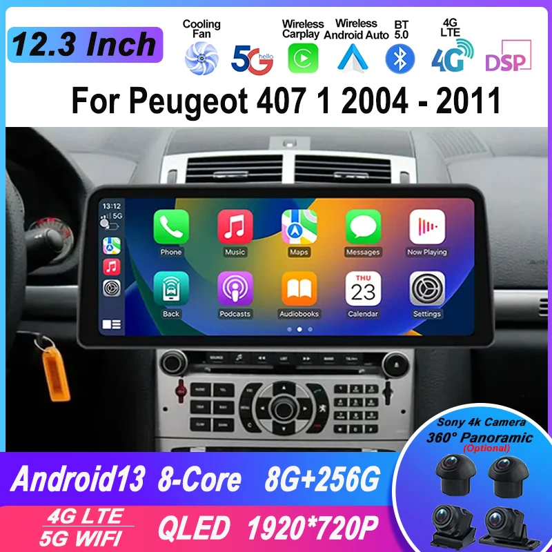 

Автомобильный радиоприемник 12,3 дюймов Android для Peugeot 407 1 2004-2011, мультимедийный видеоплеер с навигацией, GPS, Wi-Fi, 4G, DSP, BT, беспроводной Carplay