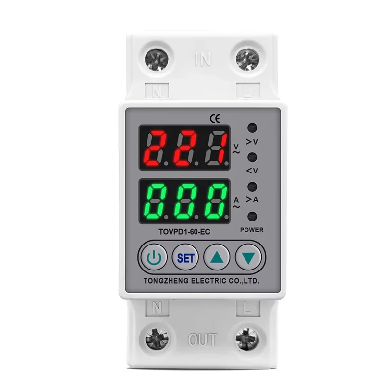ABUI-Rail 220V Adjustable Over And Under Voltage Protective Device Protector Relay Monitor Current Limit 63A