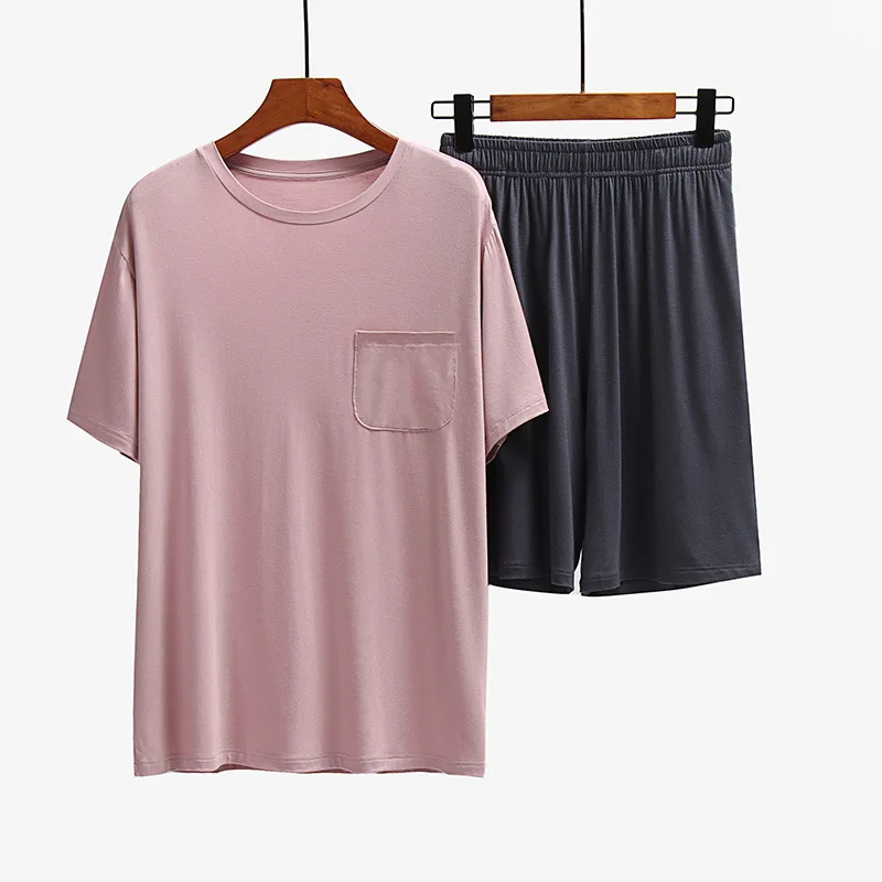 Conjunto De Pijama De talla grande para hombre, ropa De dormir De verano, pantalones cortos De manga corta, Modal, para el hogar