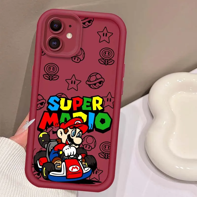 Supers M-Mario كول آرت لطيف لابل آيفون 16 15 14 13 12 11 XR XS X Pro Max Plus العين سلم جراب هاتف لينة غطاء من البولي يوريثان